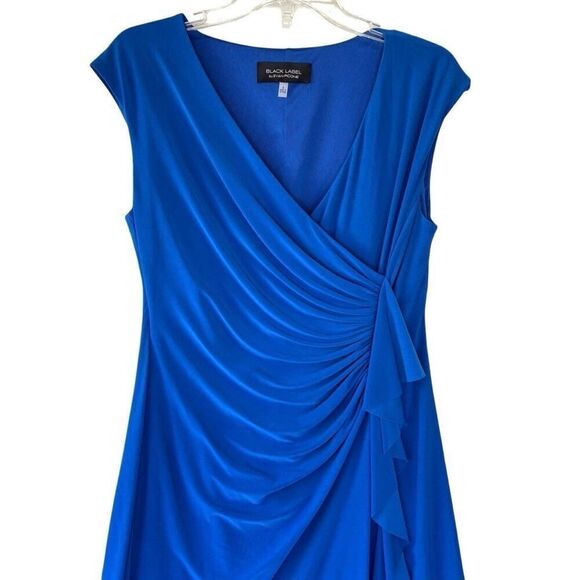 New Evan Picone Royal Blue Cocktail Cobalt Dress Wrap Ruched Flatter Ruffle Sz 8 - Picture 2 of 9